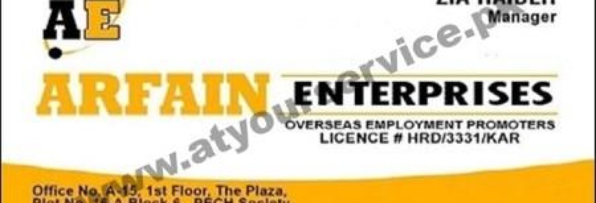 Arfain Enterprises – The Plaza, Shahra e Faisal, PECHS, Karachi
