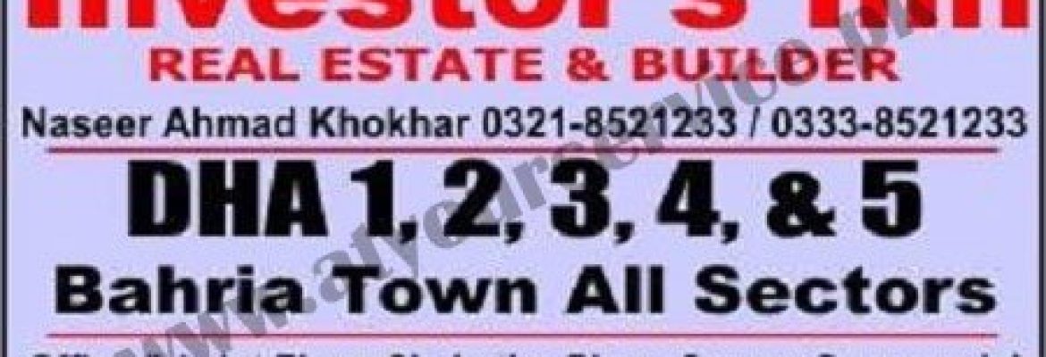 Investor’s Inn Real Estate & Builders – Ch. Imtiaz Plaza, Square Commercial, Phase 7, Bahria Town, Rawalpindi