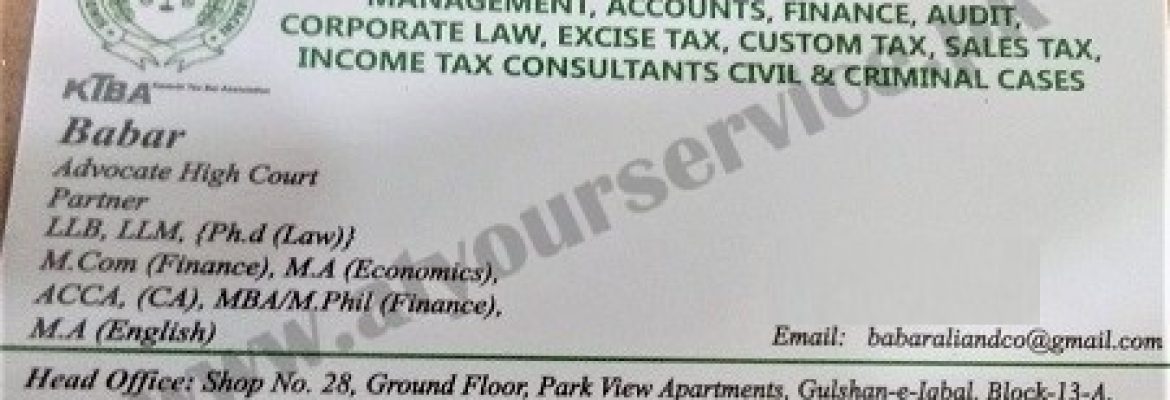 Babar Ali & Co. Advocates – Park View Apartment, Block 13-A, Gulshan e Iqbal, Karachi