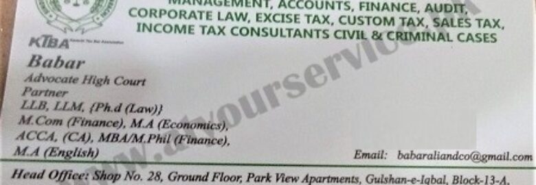 Babar Ali & Co. Advocates – Park View Apartment, Block 13-A, Gulshan e Iqbal, Karachi